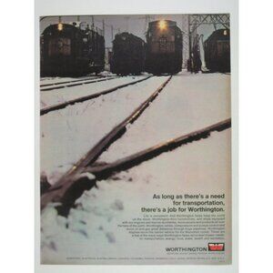 Worthington Transportation Ad Locomotive Trains Snow Tracks Winter Vintage 1960s